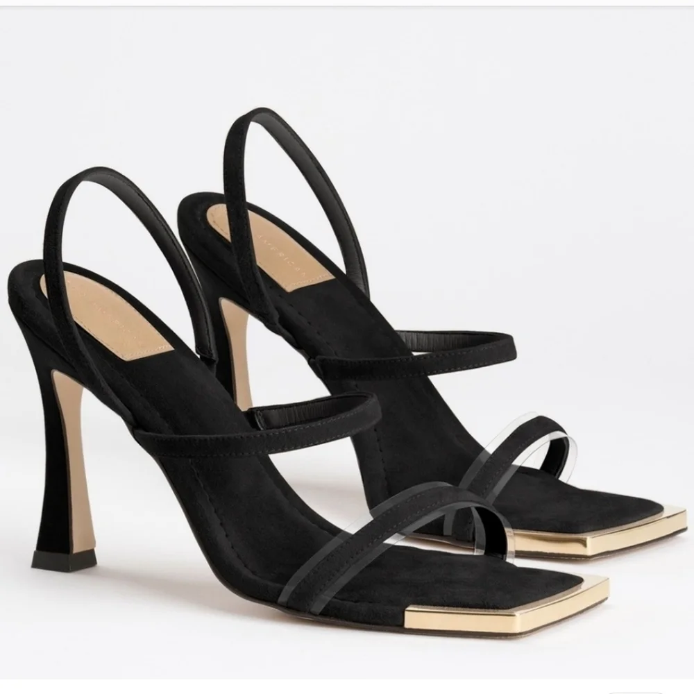 Good American Gold Trim Strappy Heels